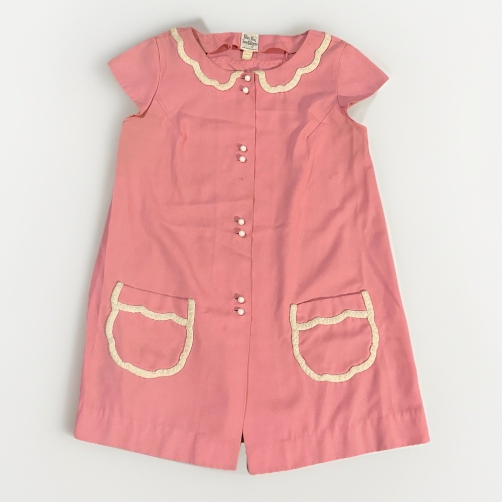 Vintage 1950's Mid Century Peter Pan Sun Blazers Button Pink Summer Dress Grease